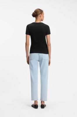 V-neck slim-fit T-shirt in cotton, Black