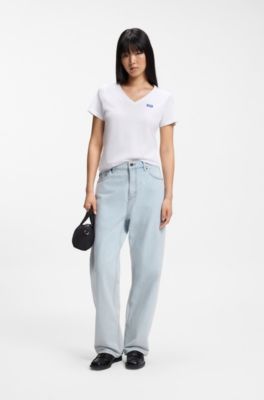 V-neck slim-fit T-shirt in cotton, White