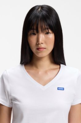 V-neck slim-fit T-shirt in cotton, White