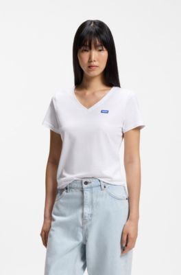 V-neck slim-fit T-shirt in cotton, White