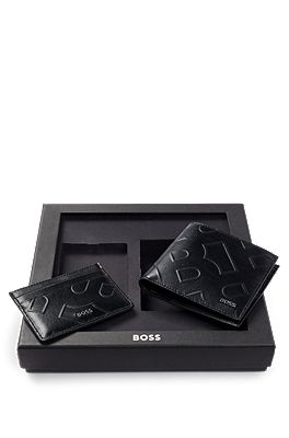 BOSS - Portatessere in pelle martellata con monogrammi goffrati