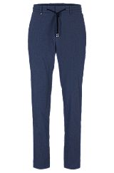 Slim-fit trousers in stretch-cotton seersucker, Dark Blue