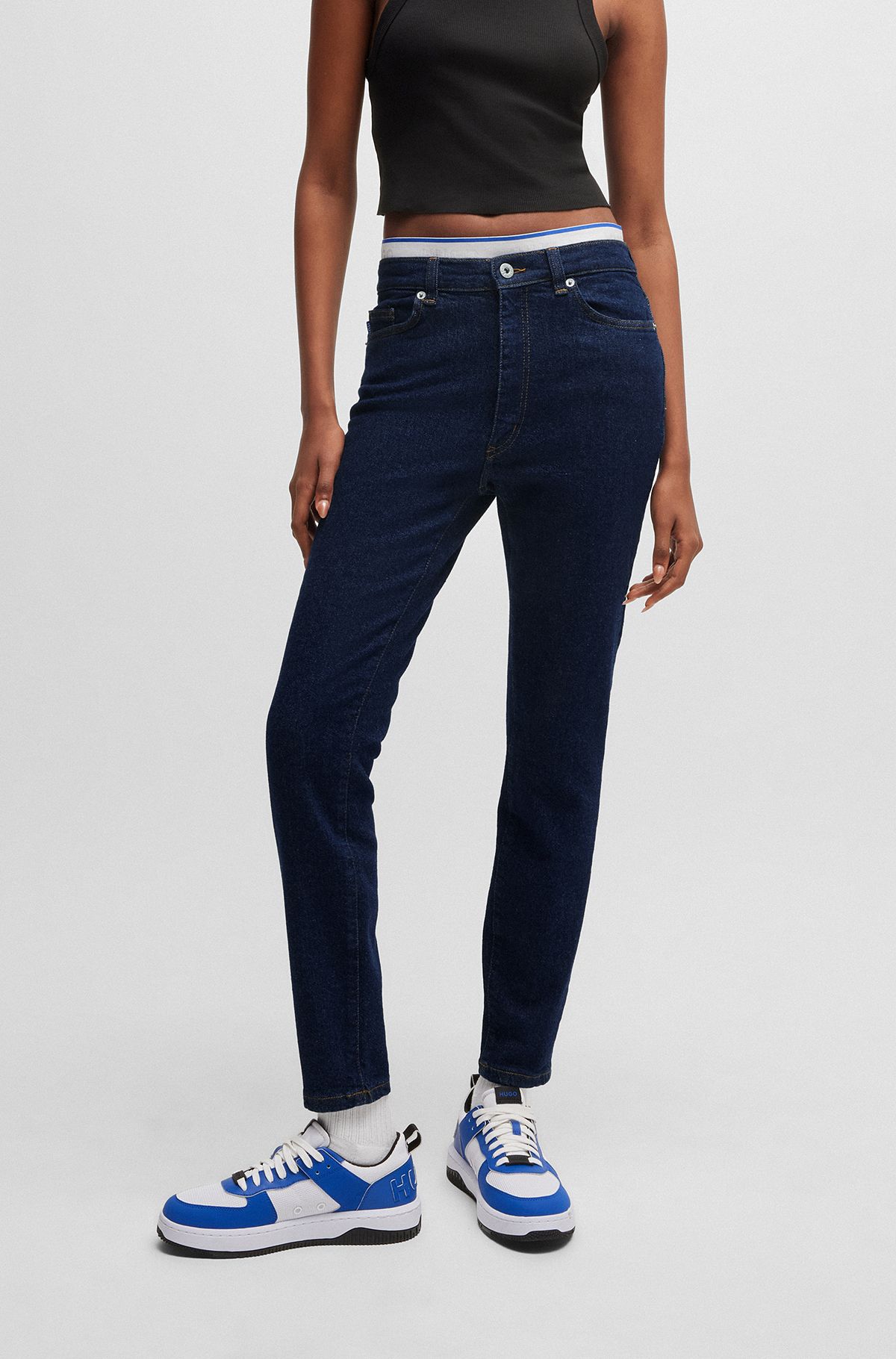 Skinny-fit jeans in dark-blue stretch denim, Dark Blue