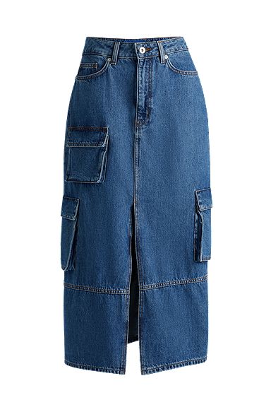 Regular-fit skirt in blue cotton denim, Blue