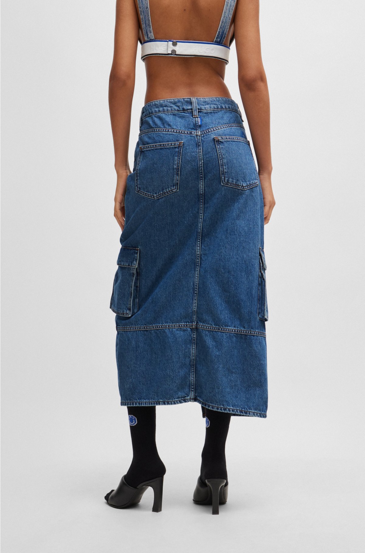Regular-fit skirt in blue cotton denim, Blue