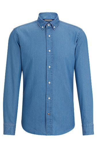 Casual-fit shirt with button-down collar, Blue