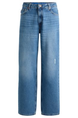 Relaxed-fit jeans in medium-blue cotton denim, Blue