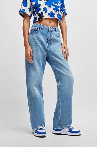 Relaxed-fit jeans in medium-blue cotton denim, Blue