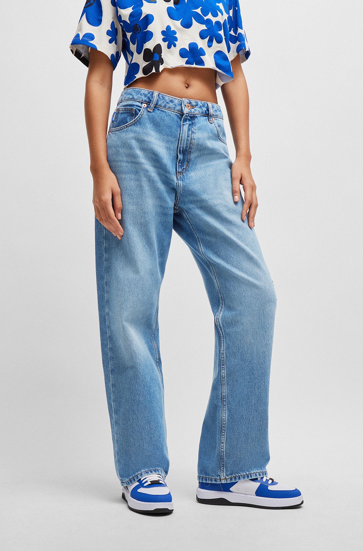 HUGO - Relaxed-fit jeans with criss-cross waistband