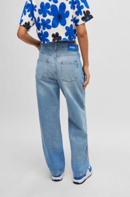 Relaxed-fit jeans in medium-blue cotton denim, Blue