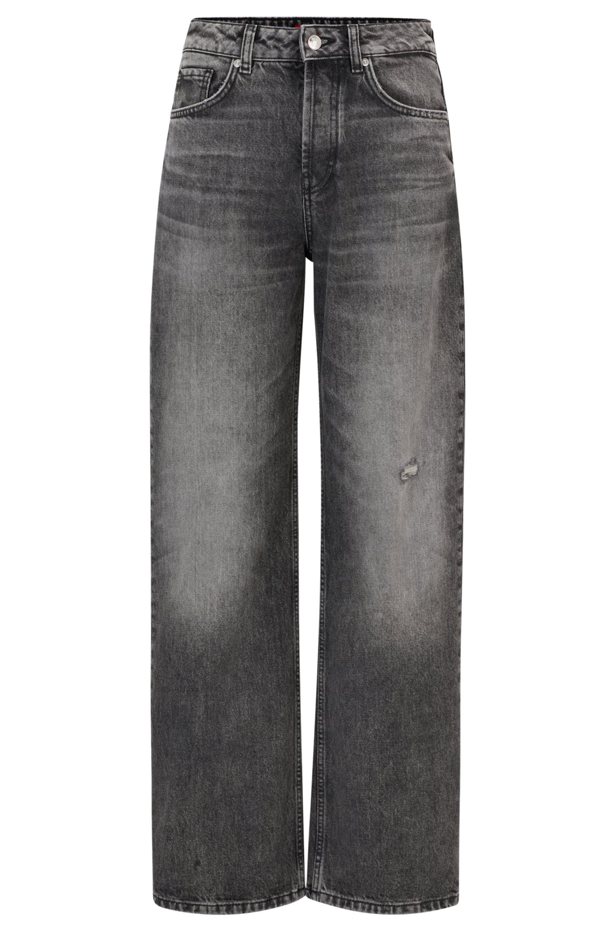 Relaxed-fit jeans in grey distressed denim, Dark Grey