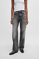Relaxed-fit jeans van grijs distressed denim, Donkergrijs