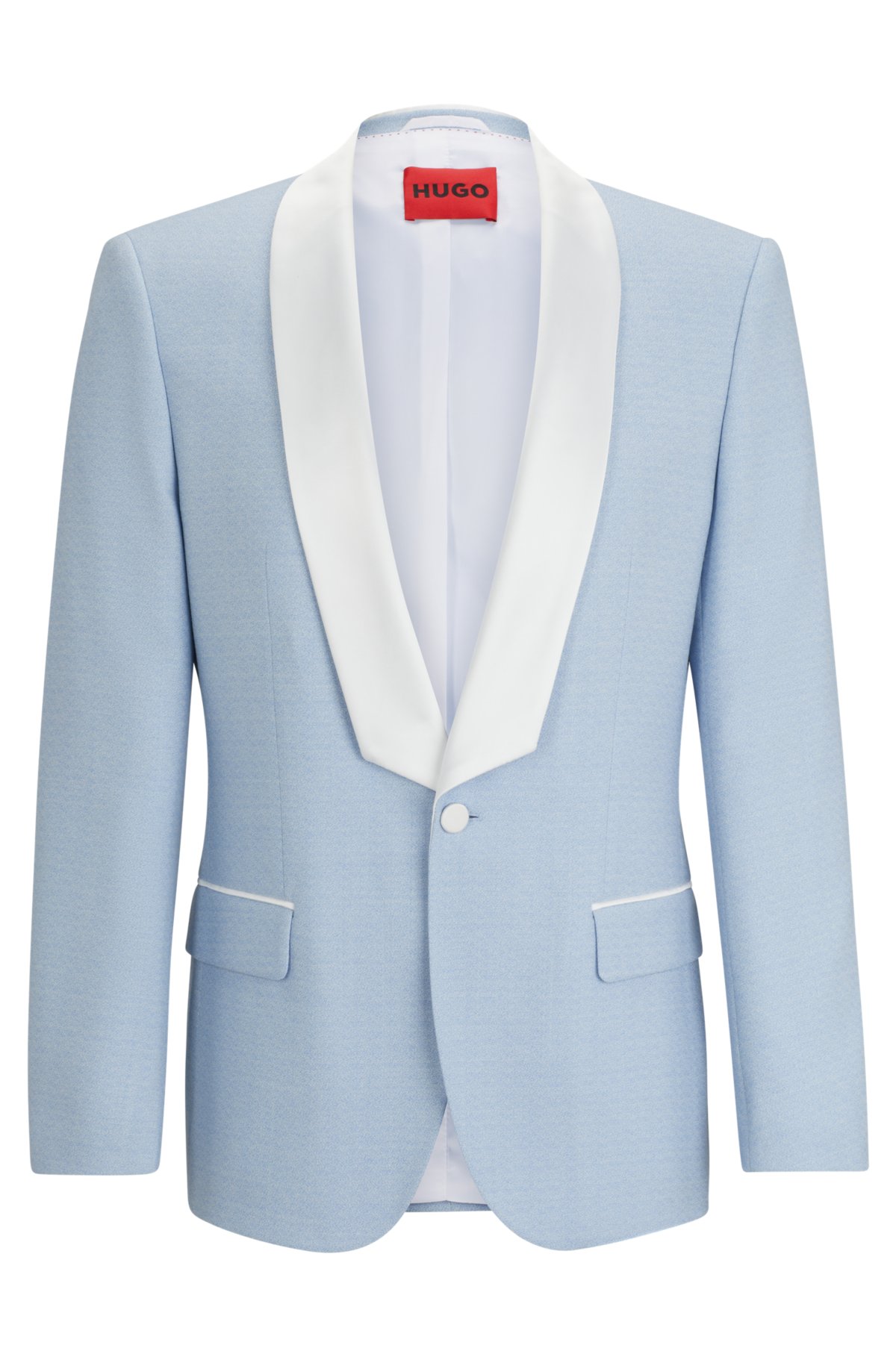 Slim-fit jacket in mouliné stretch fabric, Light Blue
