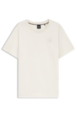 Top de algod&oacute;n mercerizado con monograma doble bordado, Blanco