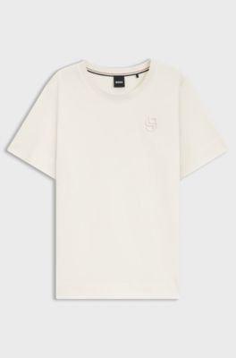 Mercerised-cotton top with double-monogram embroidery, Natural