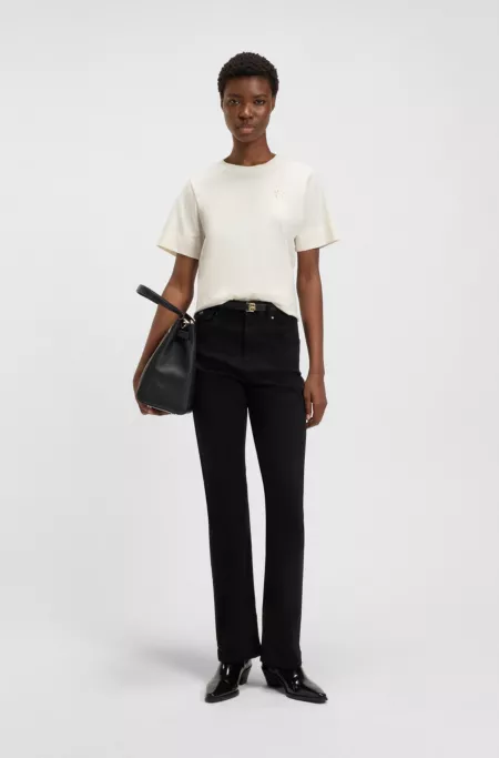 Mercerised-cotton top with double-monogram embroidery