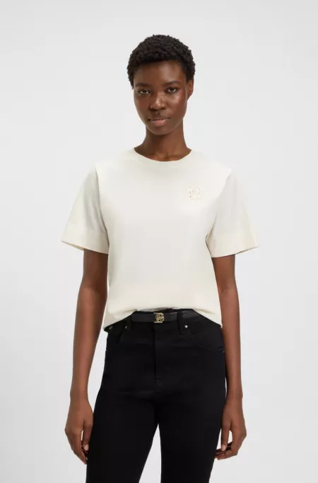 Mercerised-cotton top with double-monogram embroidery