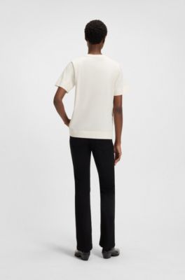 Mercerised-cotton top with double-monogram embroidery, Natural