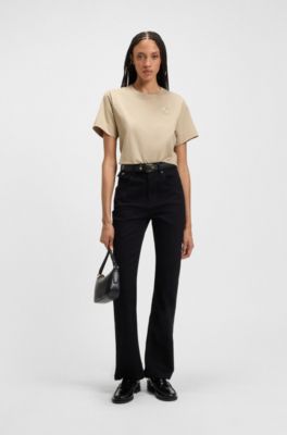 Top en coton merceris&eacute; &agrave; double monogramme brod&eacute;, Beige clair