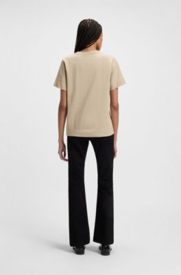 Mercerised-cotton top with double-monogram embroidery, Light Beige