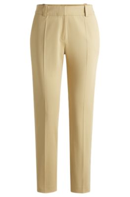 Slim-fit cropped trousers with zipped inner hems, Light Beige