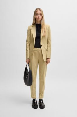 Slim-fit cropped trousers with zipped inner hems, Light Beige