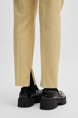 Slim-fit cropped trousers with zipped inner hems, Light Beige