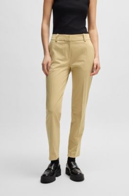 Slim-fit cropped trousers with zipped inner hems, Light Beige