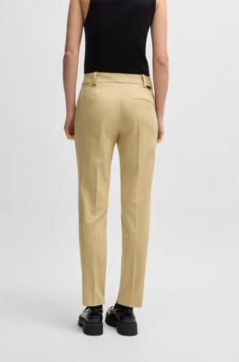 Slim-fit cropped trousers with zipped inner hems, Light Beige