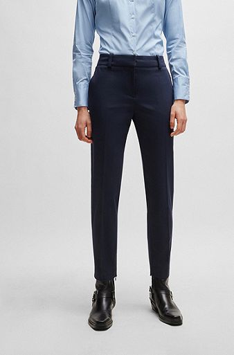 Slim-fit cropped trousers with zipped inner hems, Dark Blue