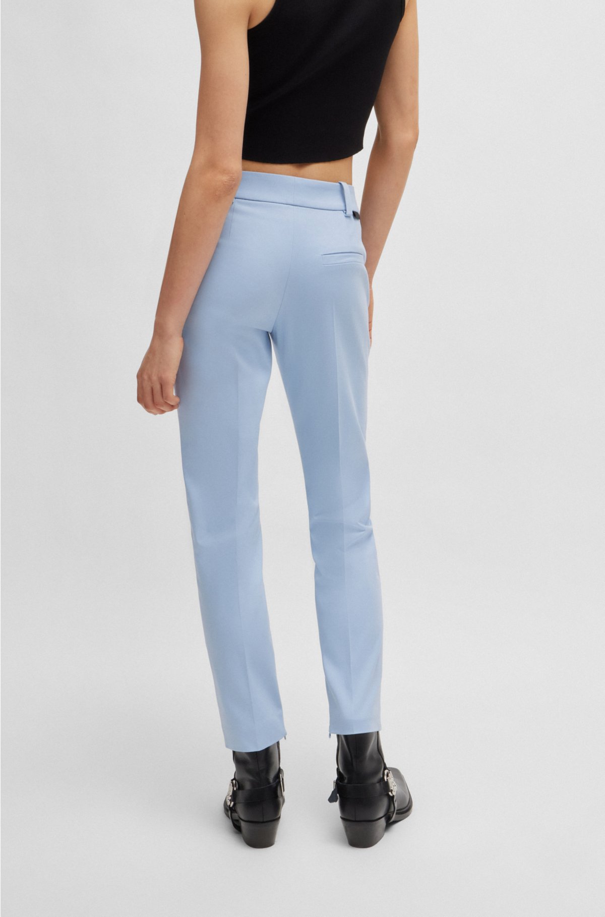 Slim-fit cropped trousers with zipped inner hems, Light Blue