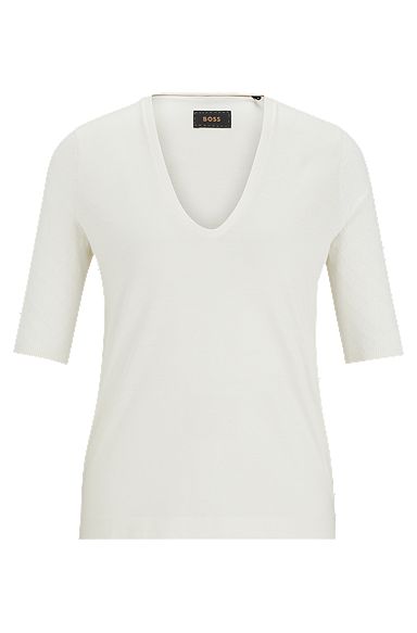 T-shirt met V-hals van zijde en katoen, Wit