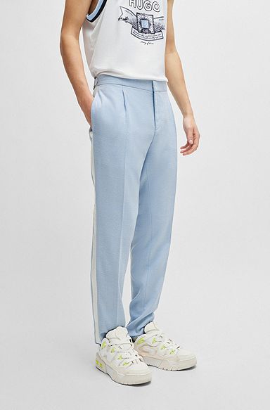 Slim-fit trousers in stretch mouliné fabric, Light Blue