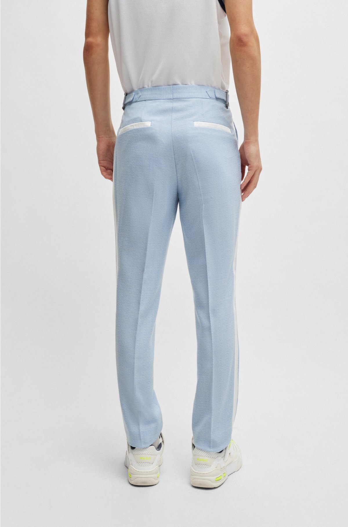Slim-fit trousers in stretch mouliné fabric, Light Blue