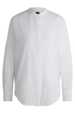 Regular-fit blouse in cotton-blend chambray, White