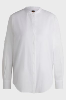 Regular-fit-blus av chambray i bomullsblandning, Vit