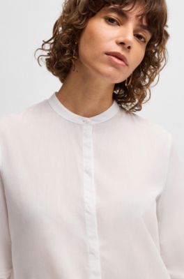 Regular-fit blouse in cotton-blend chambray, White