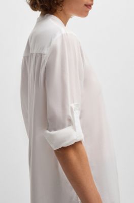 Regular-fit-blus av chambray i bomullsblandning, Vit