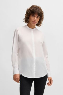 Regular-fit blouse in cotton-blend chambray, White