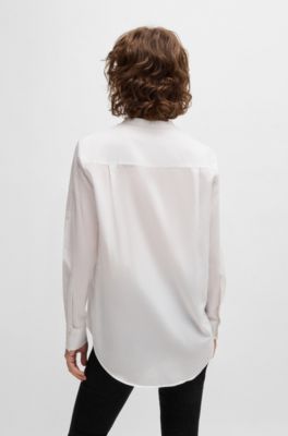 Regular-fit-blus av chambray i bomullsblandning, Vit