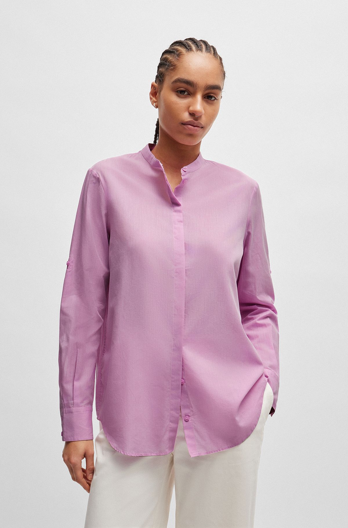 Regular-fit blouse in cotton-blend chambray, Light Purple