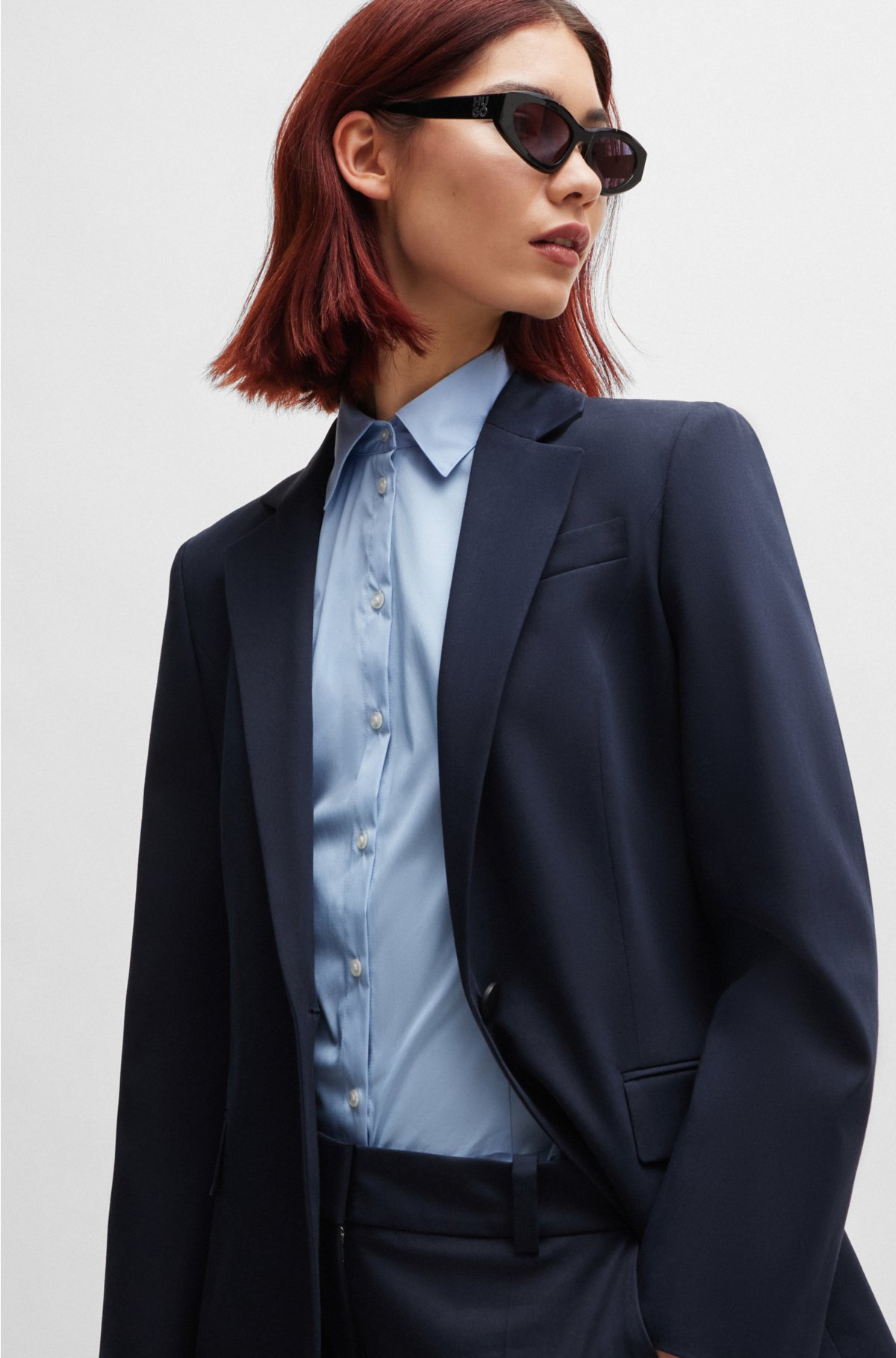 Regular-length jacket in stretch material, Dark Blue