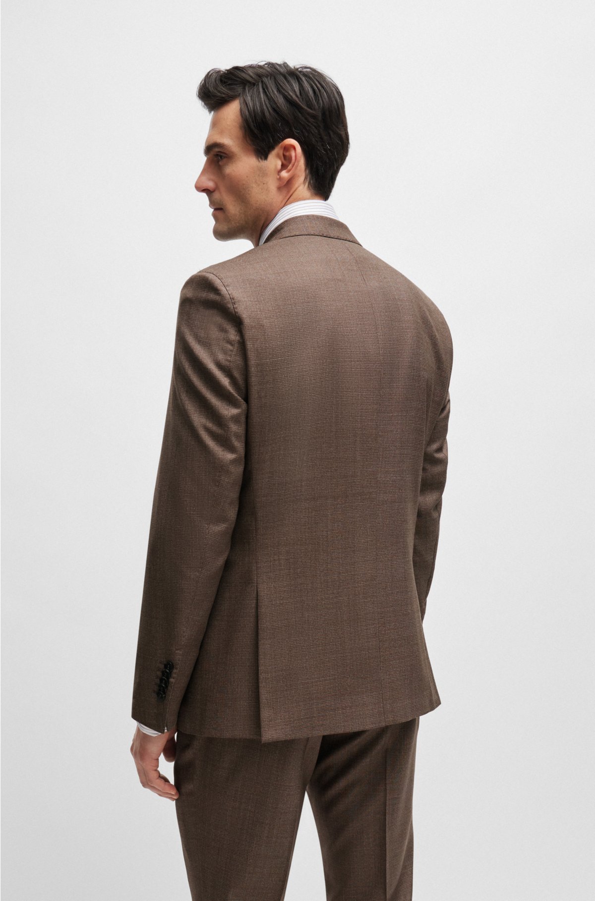 Regular-fit suit in micro-patterned virgin wool, Brown