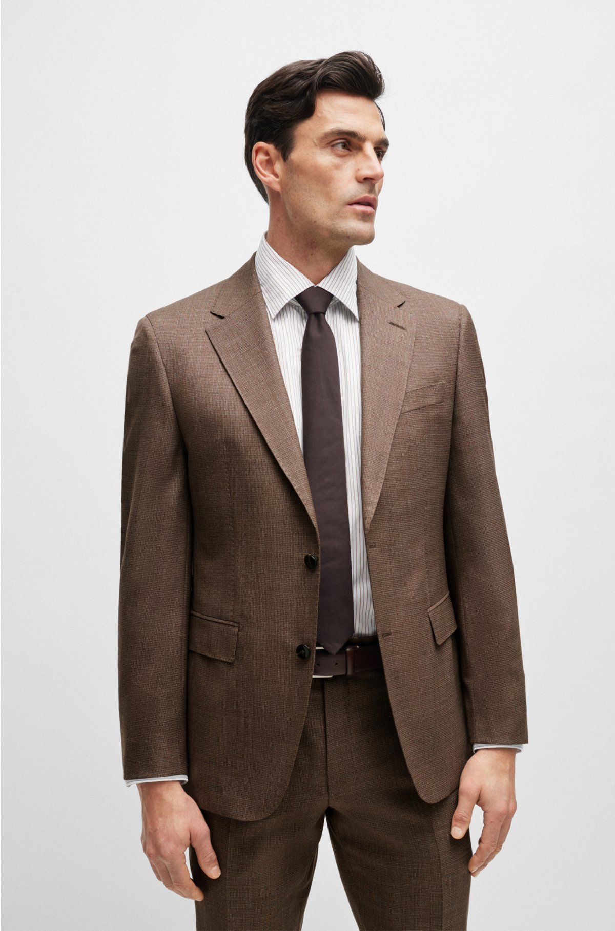 Regular-fit suit in micro-patterned virgin wool, Brown