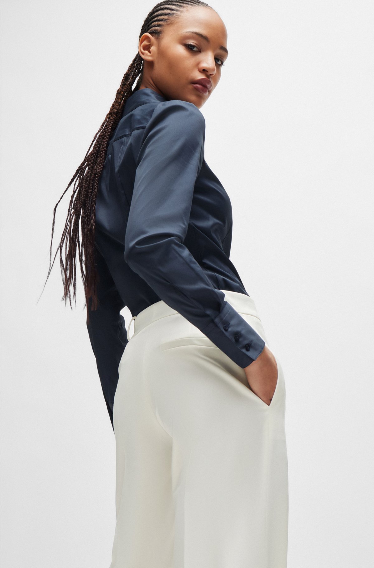 Regular-fit trousers with extra-long length, Natural