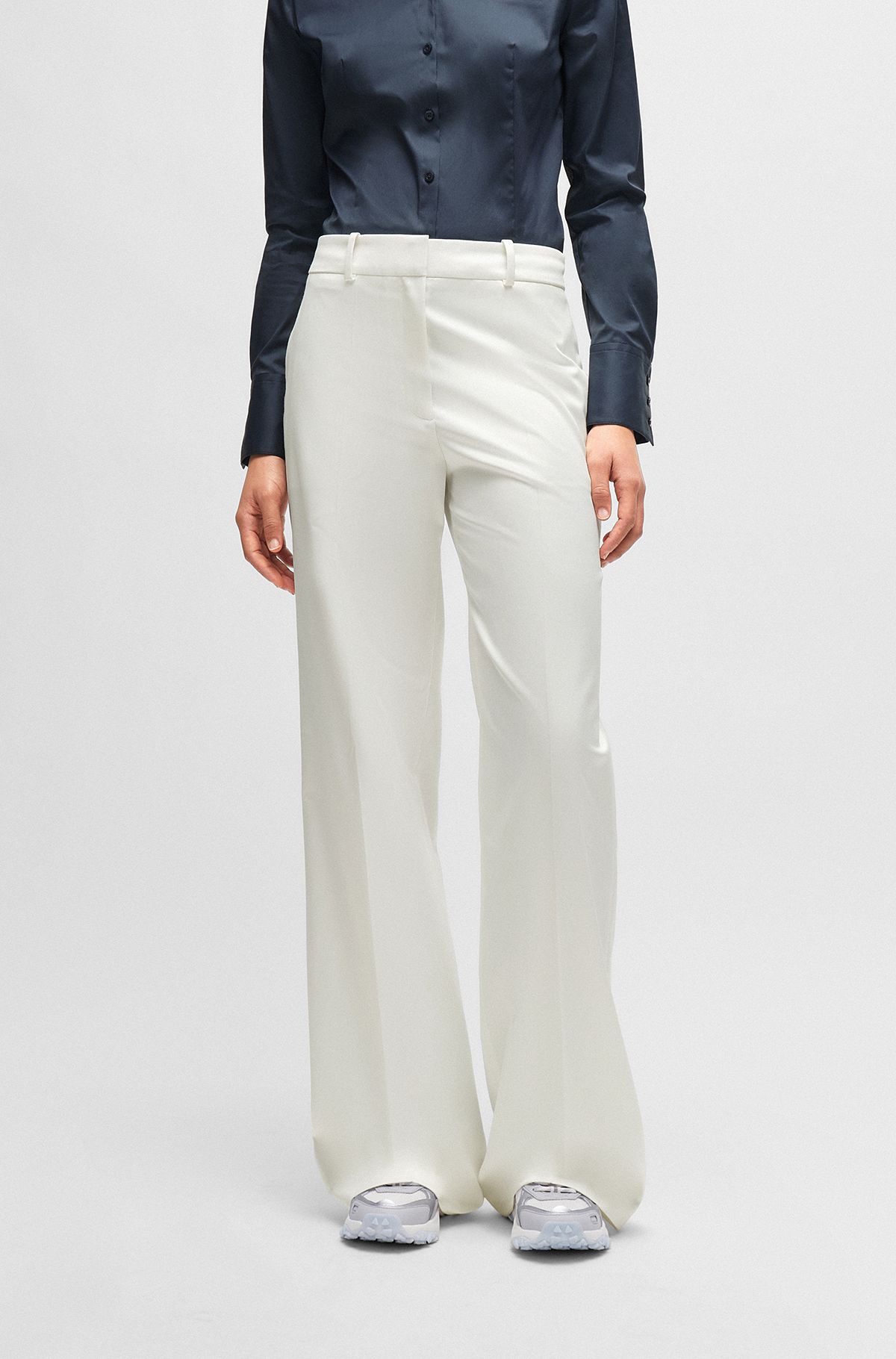 Regular-fit trousers with extra-long length, White
