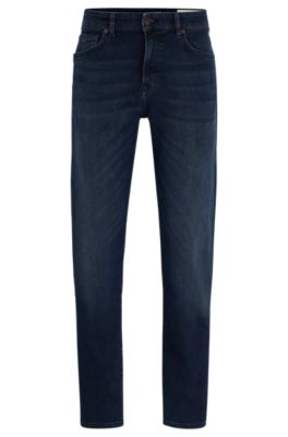 BOSS - Regular-fit jeans in navy super-stretch denim