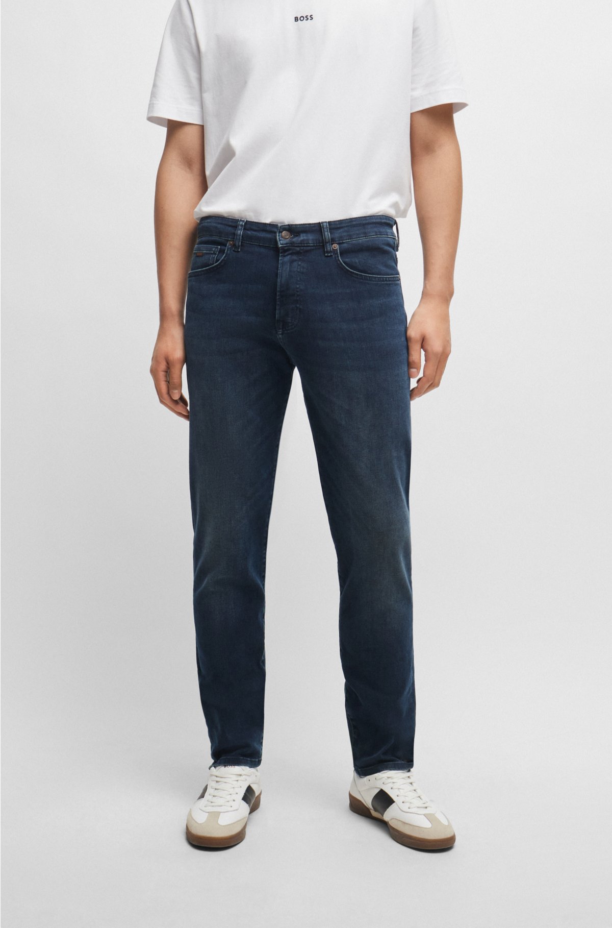 BOSS - Regular-fit jeans in navy super-stretch denim