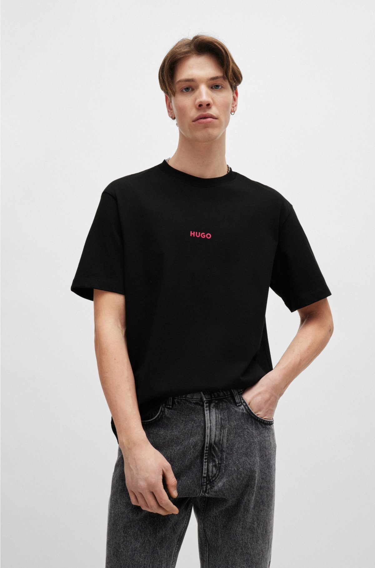Cotton-jersey T-shirt with back artwork print, Black
