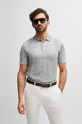 Regular-fit polo shirt in cotton and silk, Light Grey